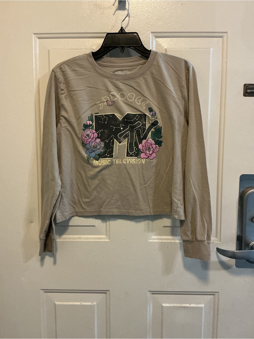 MTV Beige Graphic Tee with Floral Accents